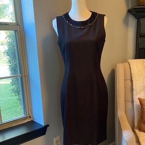 Tahari Black Chain-Detail Midi Dress